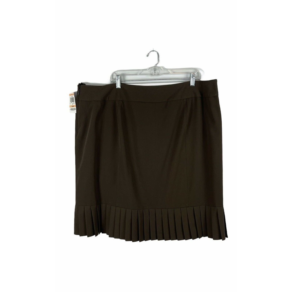 New I.N.C. Stretch Indigo Brown Pencil Skirt Pleated Hem Plus 24W Zipper Side